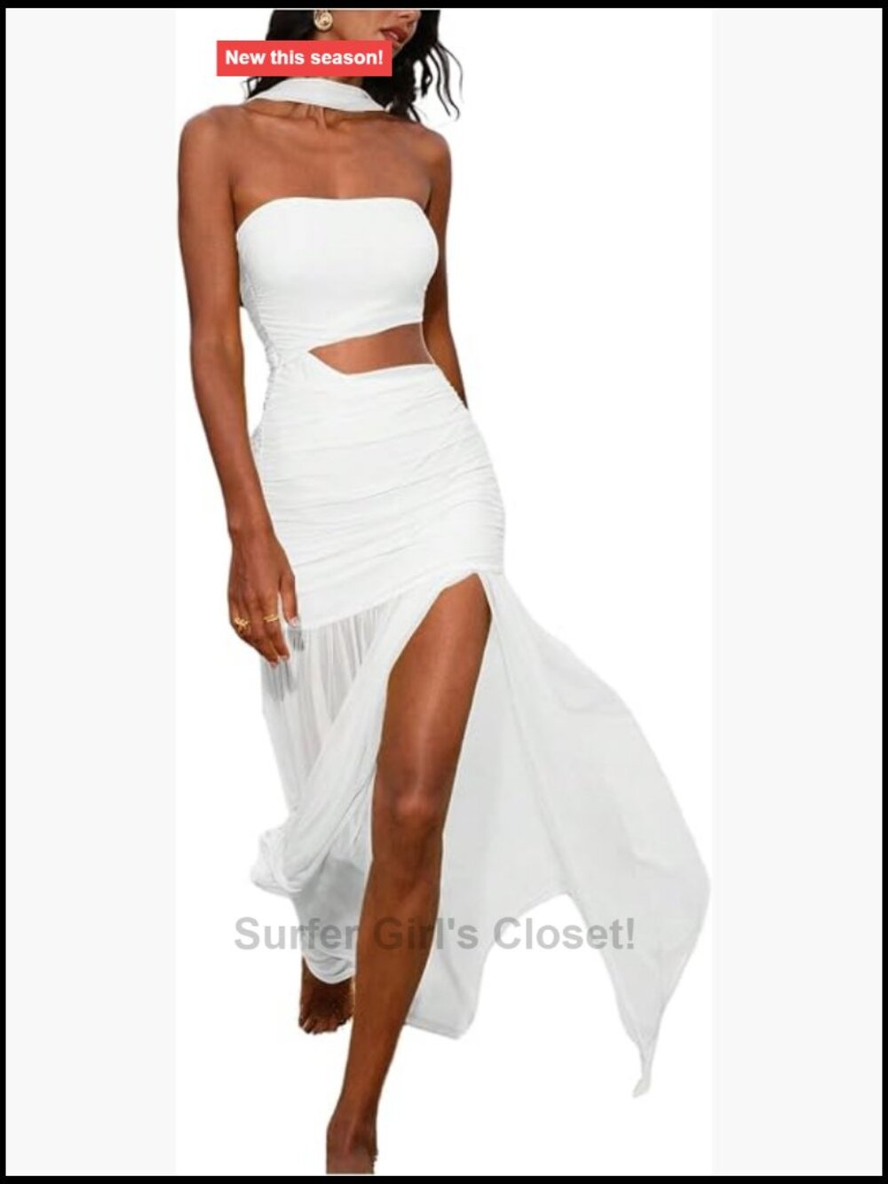 Women's Strapless Maxi Dress Off Shoulder Cut Out Birthday Bodycon Slit Dress